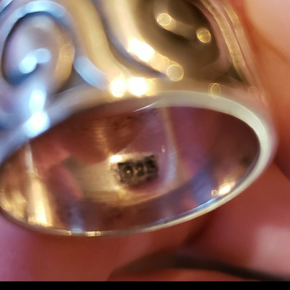 Sterling Silver 925 Wide band ring with scroll motif - Picture 8 of 8